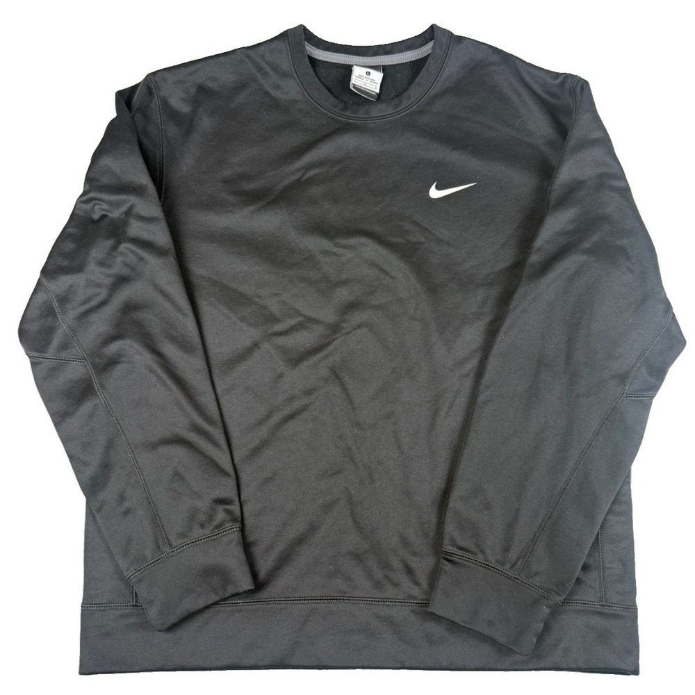 Nike Therma-FIT Sweatshirt Mens Large Black Swoosh Crewneck Fleece Pullover